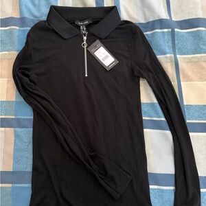 New Look Black Ribbed Polo with Zipper